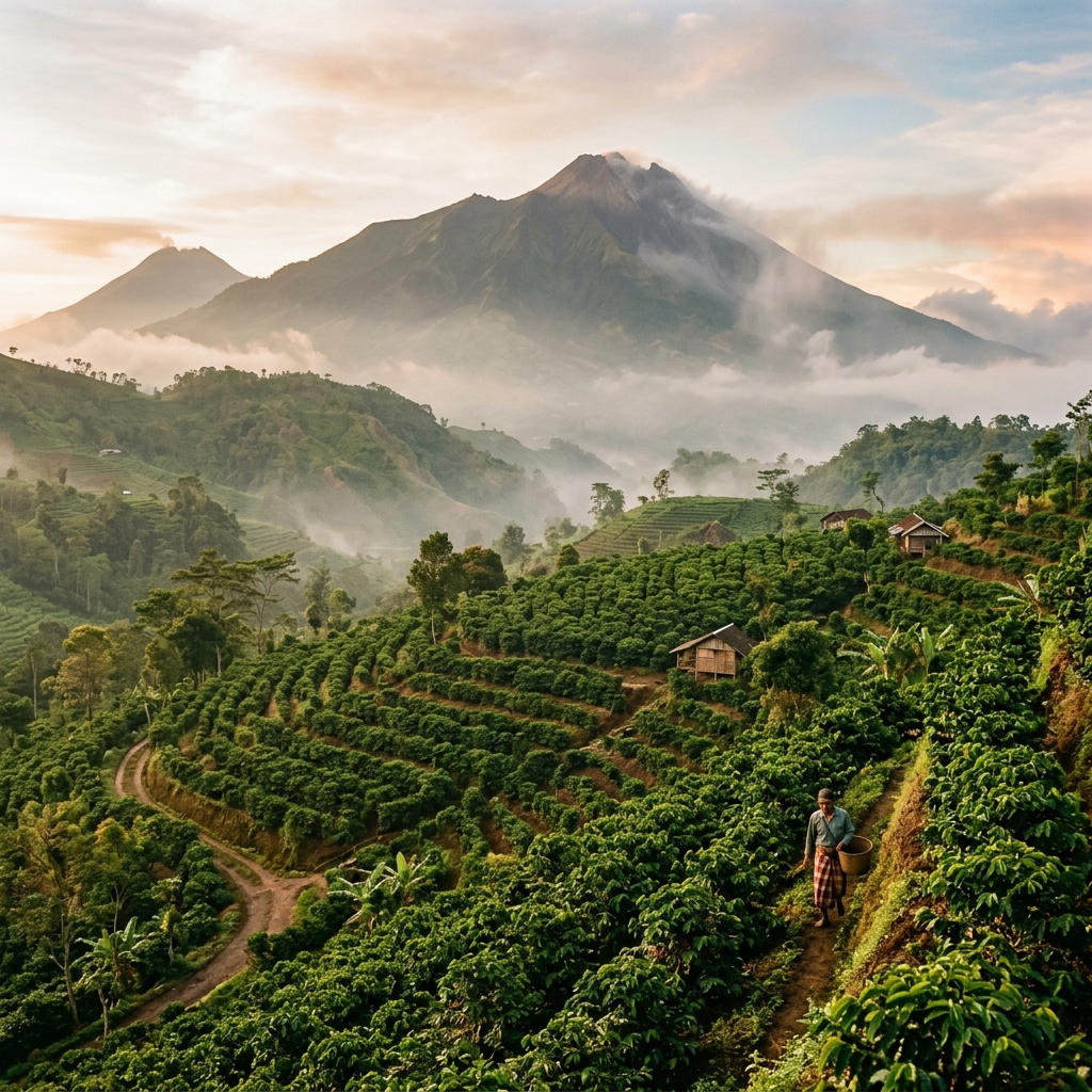 Pemandangan Desa Polobogo dengan latar Merbabu